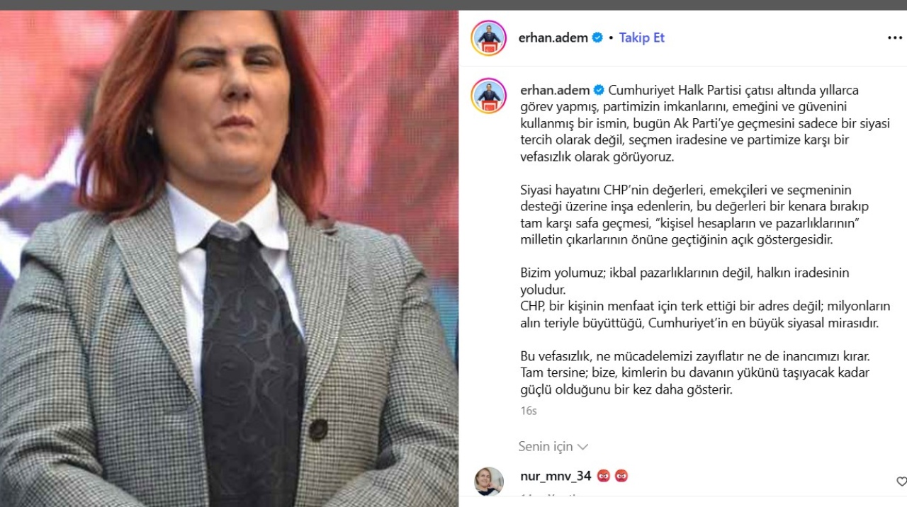 Erhan Adem: Özlem Çerçioğlu’nun Geçişi, Halkın Güvenini Satmaktır