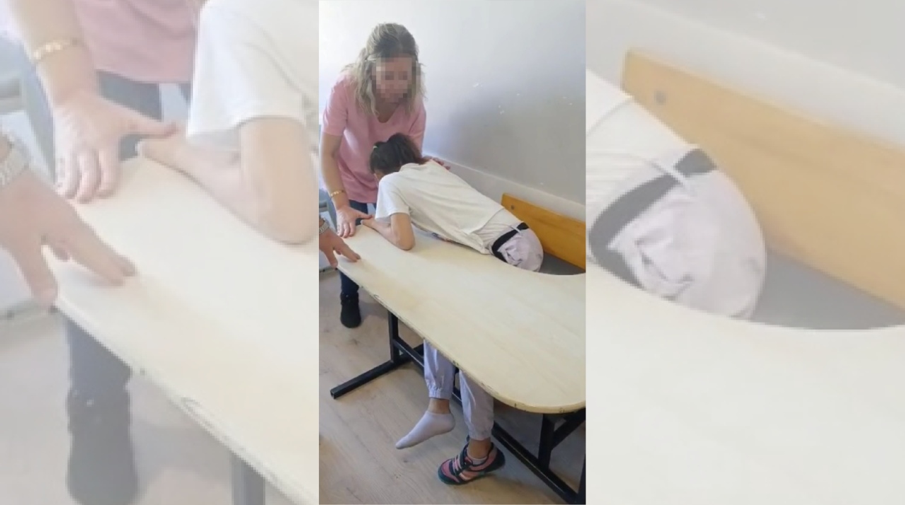 Kan donduran görüntüler:   Otizmli öğrenciler ders boyunca bağlı tutulmuş