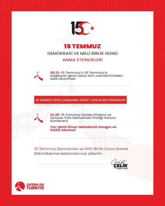 Niğde'de 15 Temmuz Şehitleri dualarla anılacak