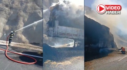 Niğde-Adana otoyolu'nda saman yüklü tırda yangın çıktı