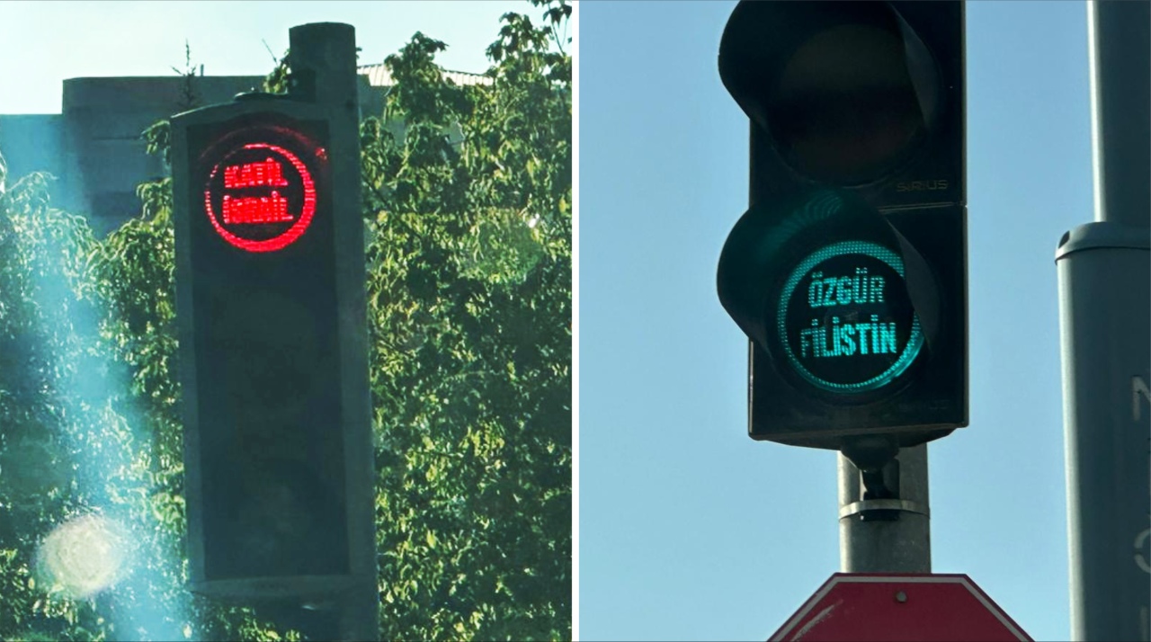 Niğde’de trafik ışıklarına ‘Katil İsrail’ ve ‘Özgür Filistin’ yazıldı