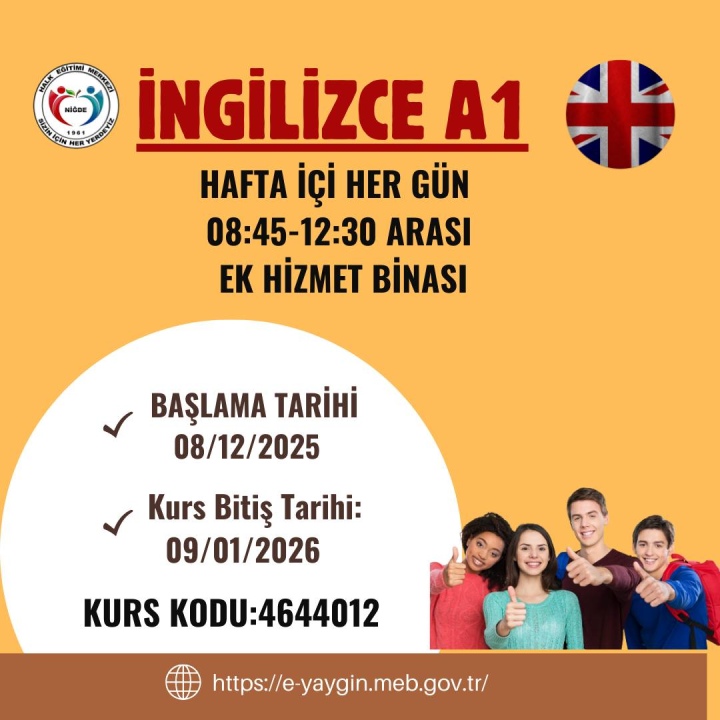 Niğde Halk Eğitimi Merkezi’nde İngilizce A1 Kursu Başlıyor