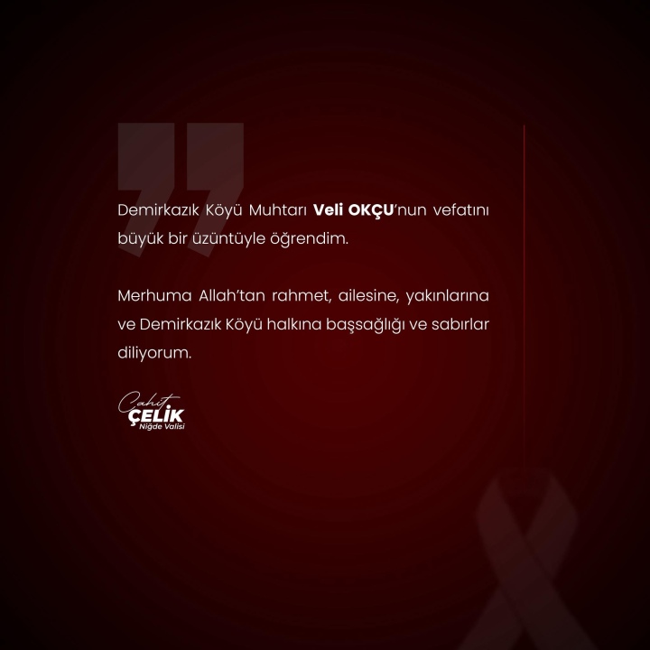 Niğde Valisi Çelik’ten Veli Okçu İçin Taziye Mesajı